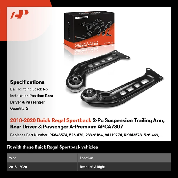 2018-2020 Buick Regal Sportback 2-Pc Suspension Trailing Arm, Rear Driver & Passenger A-Premium APCA7307