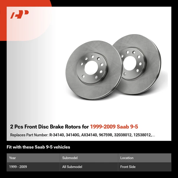 2 Pcs Front Disc Brake Rotors for 1999-2009 Saab 9-5