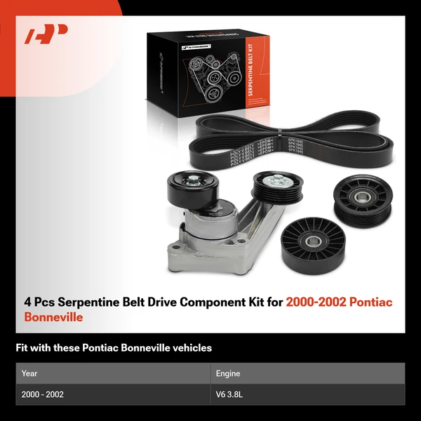 4 Pcs Serpentine Belt Drive Component Kit for 2000-2002 Pontiac Bonneville