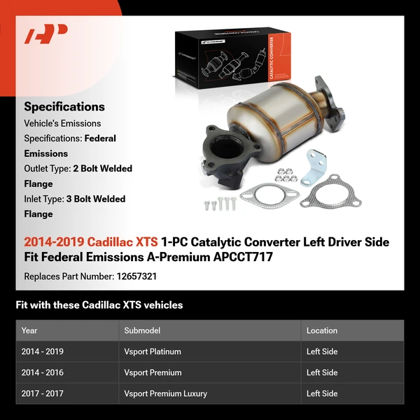2014-2019 Cadillac XTS 1-PC Catalytic Converter Left Driver Side Fit Federal Emissions A-Premium APCCT717