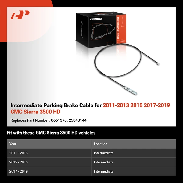 Intermediate Parking Brake Cable for 2011-2013 2015 2017-2019 GMC Sierra 3500 HD
