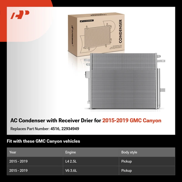 AC Condenser with Receiver Drier for 2015-2019 GMC Canyon