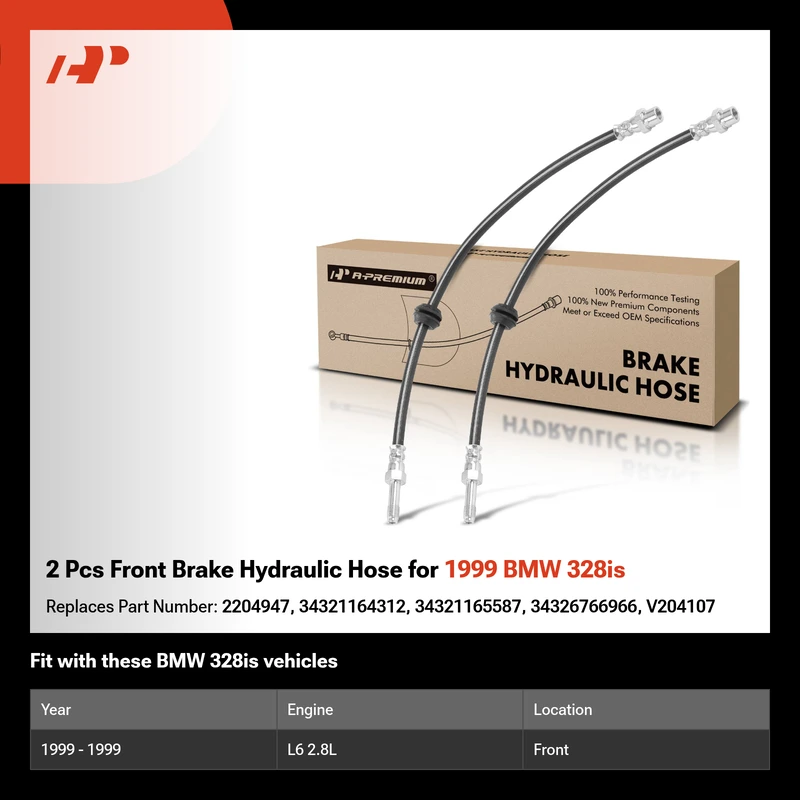 2 Pcs Front Brake Hydraulic Hose for 1999 BMW 328is