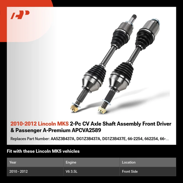 2010-2012 Lincoln MKS 2-Pc CV Axle Shaft Assembly Front Driver & Passenger A-Premium APCVA2589