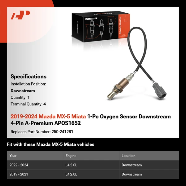 2019-2024 Mazda MX-5 Miata 1-Pc Oxygen Sensor Downstream 4-Pin A-Premium APOS1652