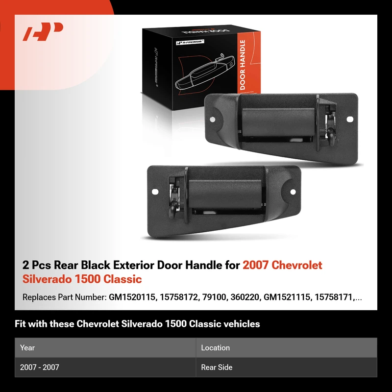 2 Pcs Rear Black Exterior Door Handle for 2007 Chevrolet Silverado 1500 Classic