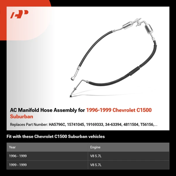 AC Manifold Hose Assembly for 1996-1999 Chevrolet C1500 Suburban