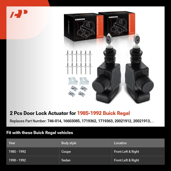 2 Pcs Door Lock Actuator for 1985-1992 Buick Regal