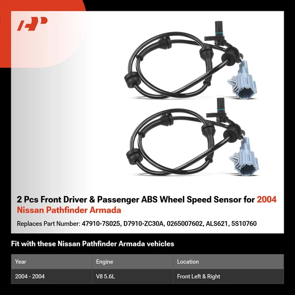 2 Pcs Front Driver & Passenger ABS Wheel Speed Sensor for 2004 Nissan Pathfinder Armada