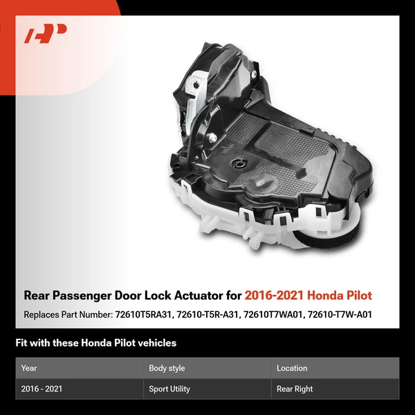 Rear Passenger Door Lock Actuator for 2016-2021 Honda Pilot