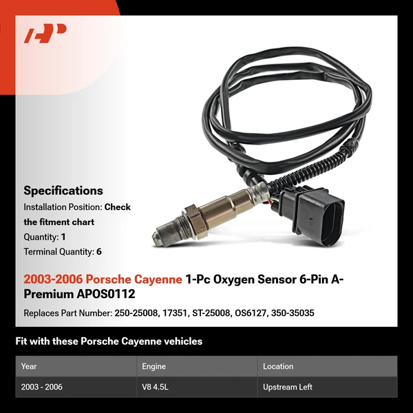 2003-2006 Porsche Cayenne 1-Pc Oxygen Sensor 6-Pin A-Premium APOS0112