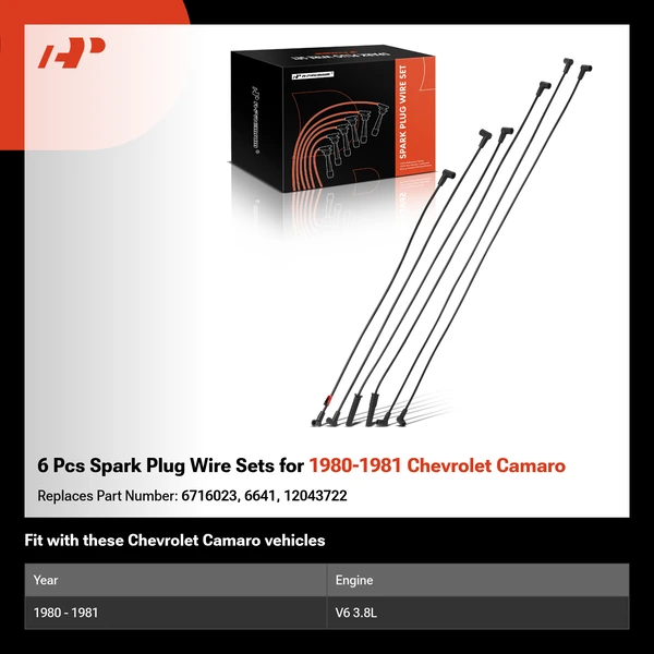 6 Pcs Spark Plug Wire Sets for 1980-1981 Chevrolet Camaro