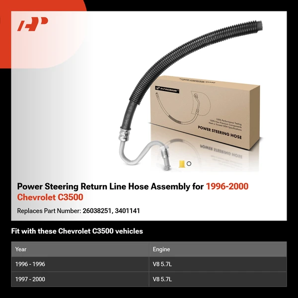 Power Steering Return Line Hose Assembly for 1996-2000 Chevrolet C3500