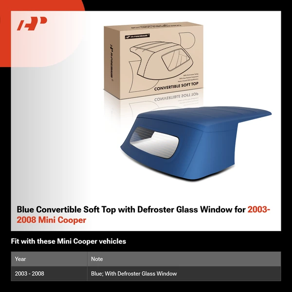 Blue Convertible Soft Top with Defroster Glass Window for 2003-2008 Mini Cooper