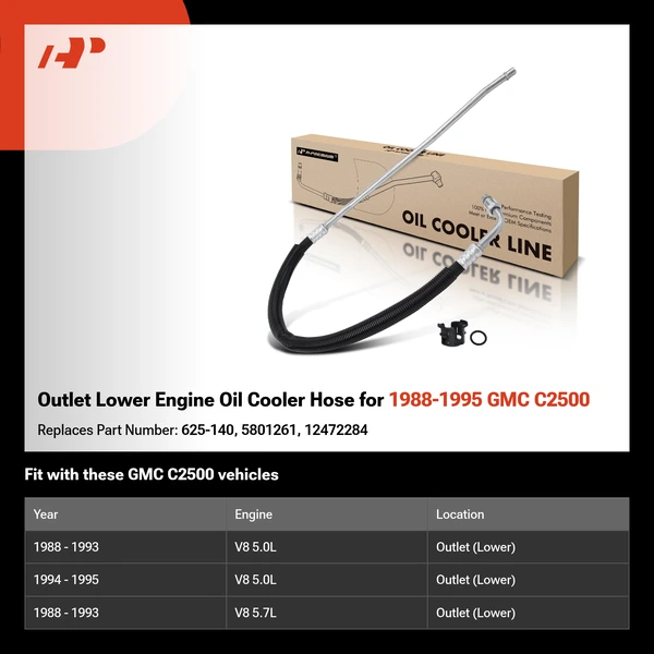 Outlet Lower Engine Oil Cooler Hose for 1988-1995 GMC C2500