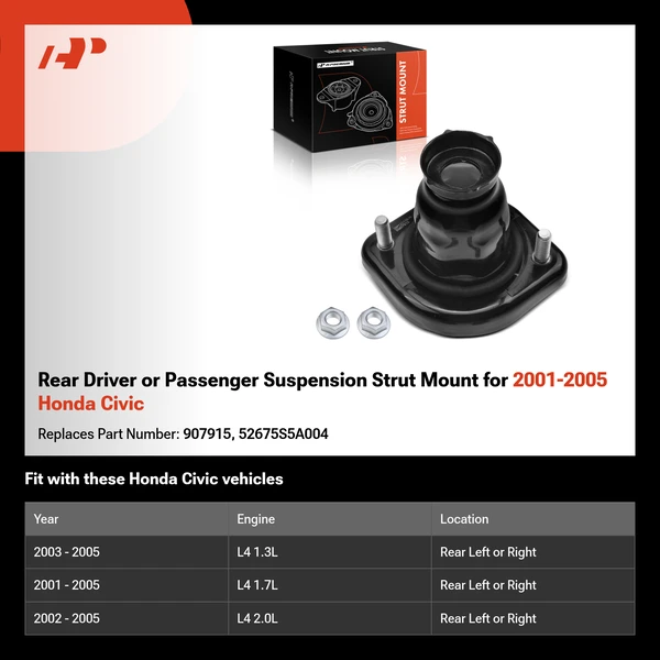 Rear Driver or Passenger Suspension Strut Mount for 2001-2005 Honda Civic