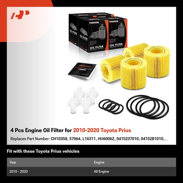 4 Pcs Engine Oil Filter for 2010-2020 Toyota Prius