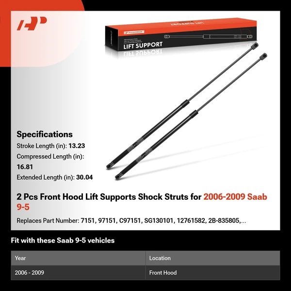 2 Pcs Front Hood Lift Supports Shock Struts for 2006-2009 Saab 9-5
