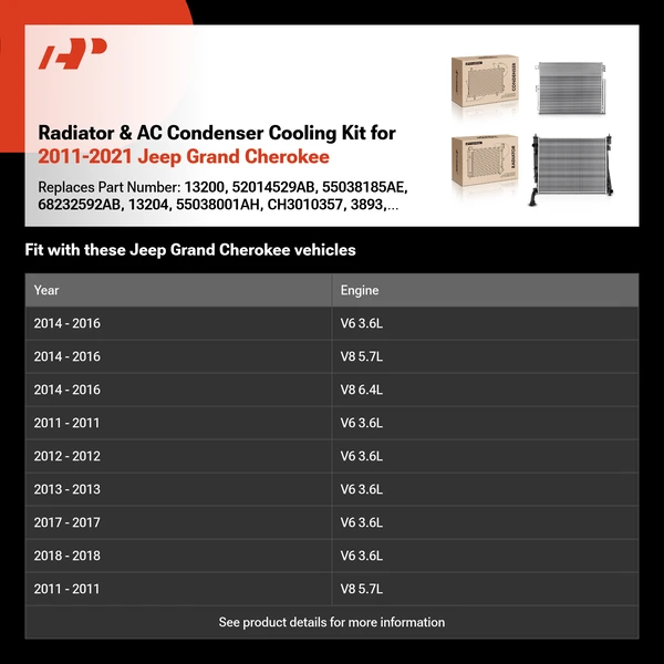 Radiator & AC Condenser Cooling Kit for 2011-2021 Jeep Grand Cherokee