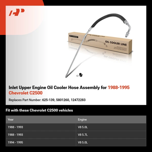 Inlet Upper Engine Oil Cooler Hose Assembly for 1988-1995 Chevrolet C2500