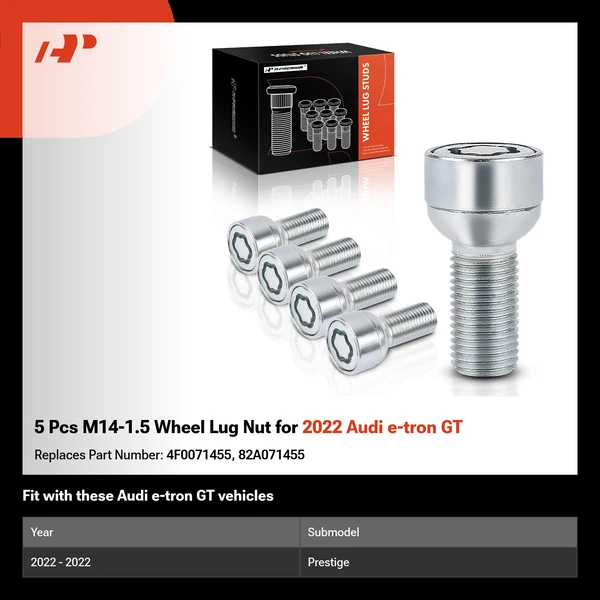 5 Pcs M14-1.5 Wheel Lug Nut for 2022 Audi e-tron GT