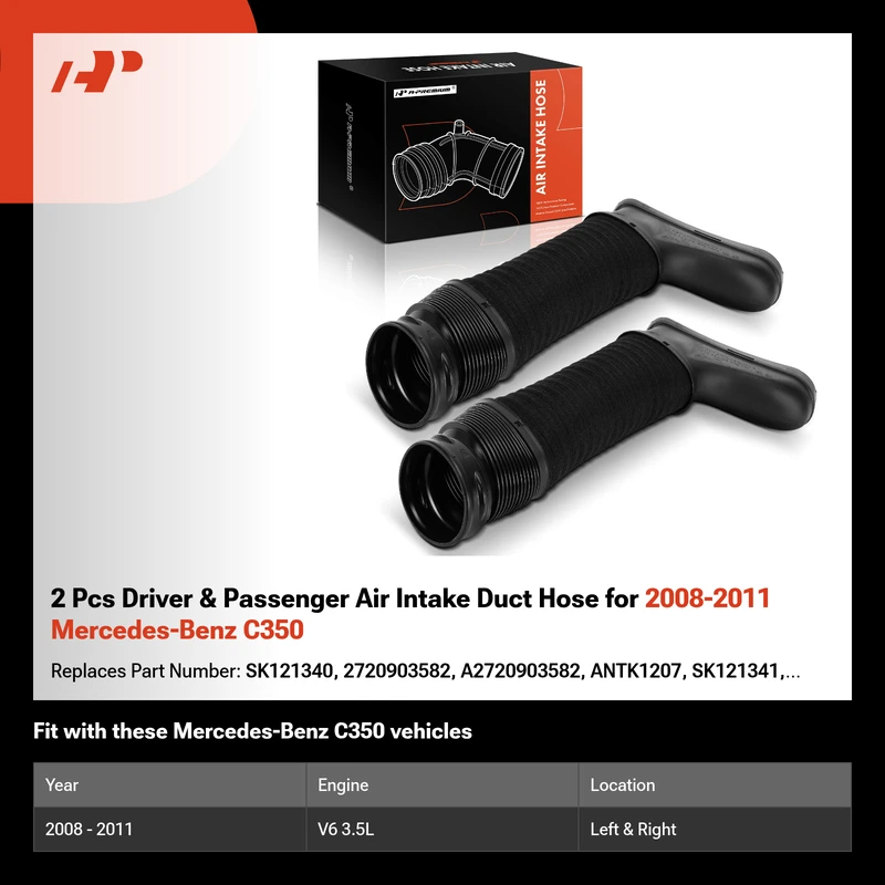2 Pcs Driver & Passenger Air Intake Duct Hose for 2008-2011 Mercedes-Benz C350
