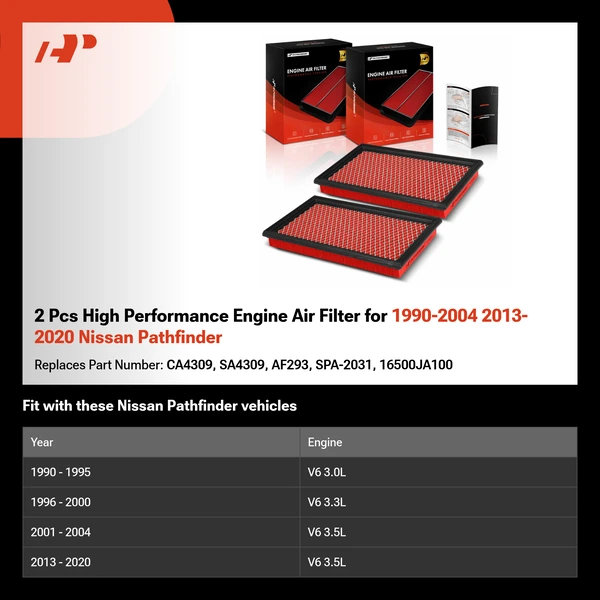 2 Pcs High Performance Engine Air Filter for 1990-2004 2013-2020 Nissan Pathfinder
