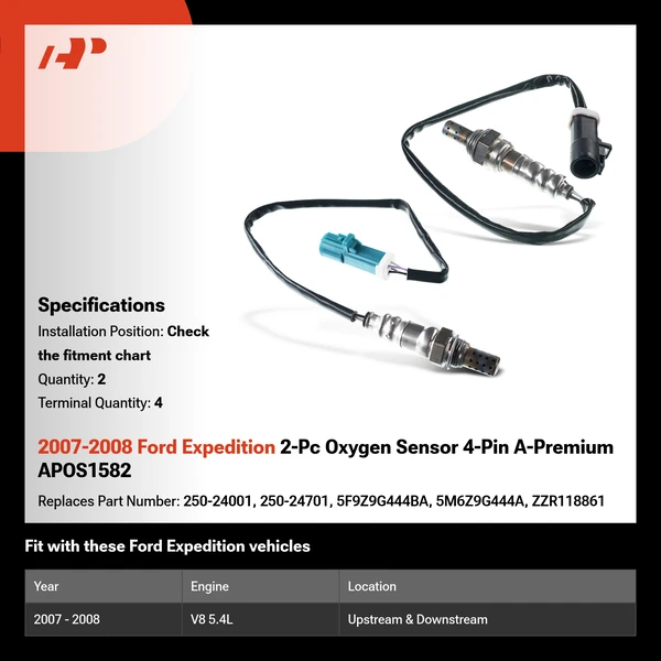 2007-2008 Ford Expedition 2-Pc Oxygen Sensor 4-Pin A-Premium APOS1582