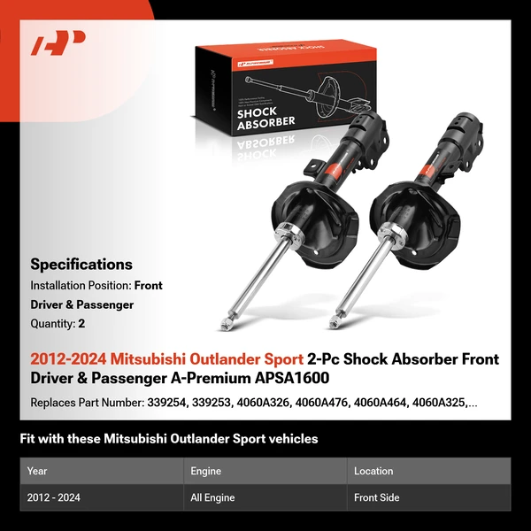 2012-2024 Mitsubishi Outlander Sport 2-Pc Shock Absorber Front Driver & Passenger A-Premium APSA1600