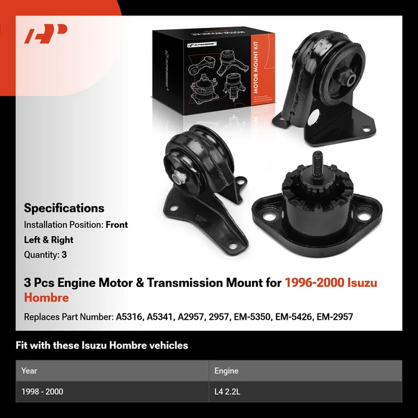 3 Pcs Engine Motor & Transmission Mount for 1996-2000 Isuzu Hombre