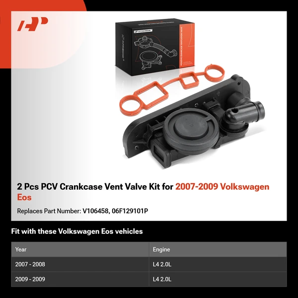 2 Pcs PCV Crankcase Vent Valve Kit for 2007-2009 Volkswagen Eos