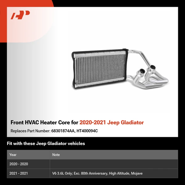 Front HVAC Heater Core for 2020-2021 Jeep Gladiator