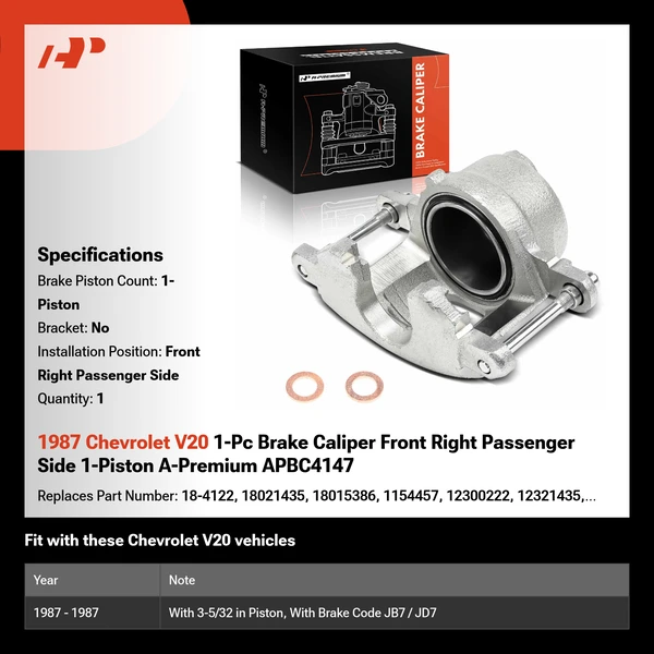 1987 Chevrolet V20 1-Pc Brake Caliper Front Right Passenger Side 1-Piston A-Premium APBC4147