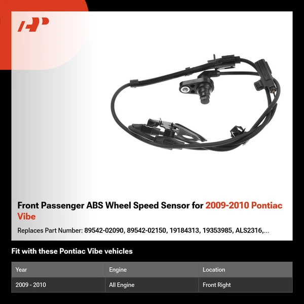 Front Passenger ABS Wheel Speed Sensor for 2009-2010 Pontiac Vibe