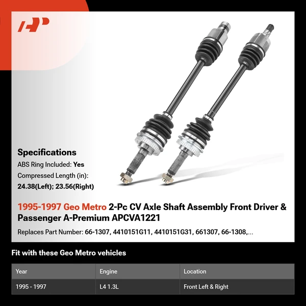 1995-1997 Geo Metro 2-Pc CV Axle Shaft Assembly Front Driver & Passenger A-Premium APCVA1221