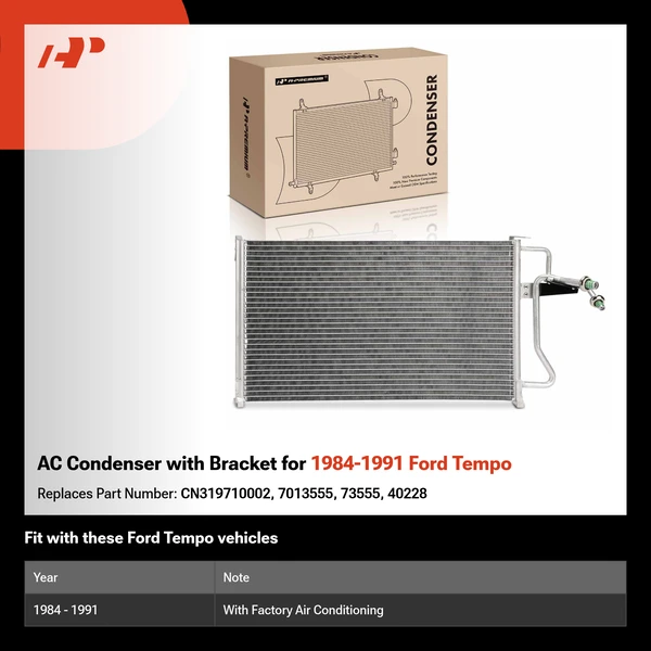 AC Condenser with Bracket for 1984-1991 Ford Tempo