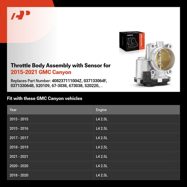 Throttle Body Assembly with Sensor for 2015-2021 GMC Canyon