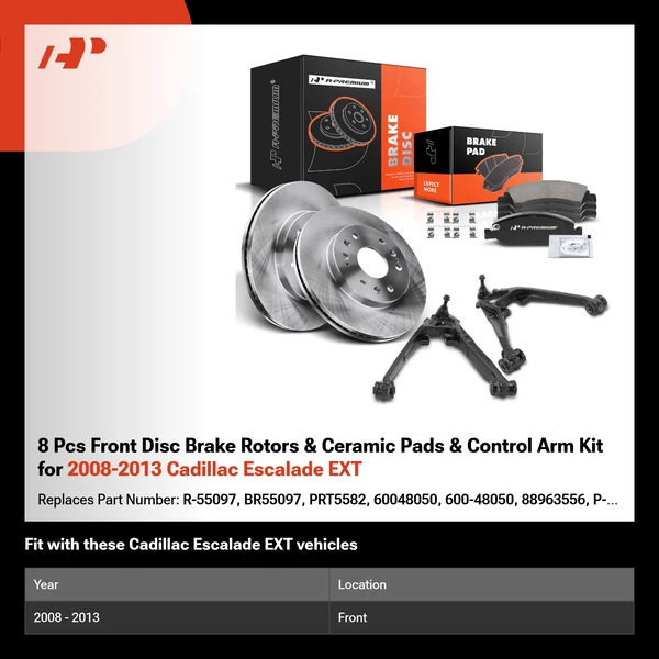 8 Pcs Front Disc Brake Rotors & Ceramic Pads & Control Arm Kit for 2008-2013 Cadillac Escalade EXT