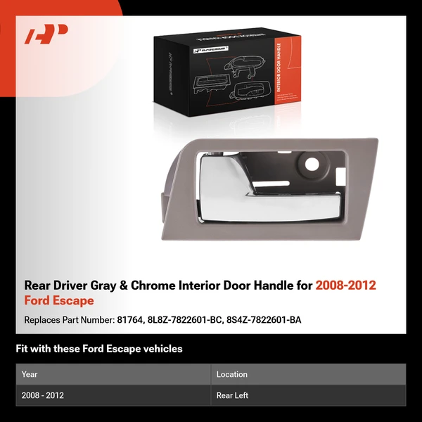 Rear Driver Gray & Chrome Interior Door Handle for 2008-2012 Ford Escape