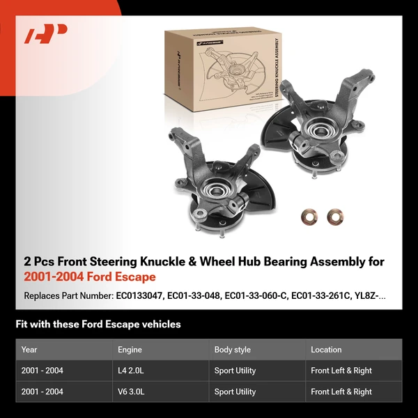 2 Pcs Front Steering Knuckle & Wheel Hub Bearing Assembly for 2001-2004 Ford Escape