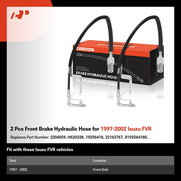 2 Pcs Front Brake Hydraulic Hose for 1997-2002 Isuzu FVR