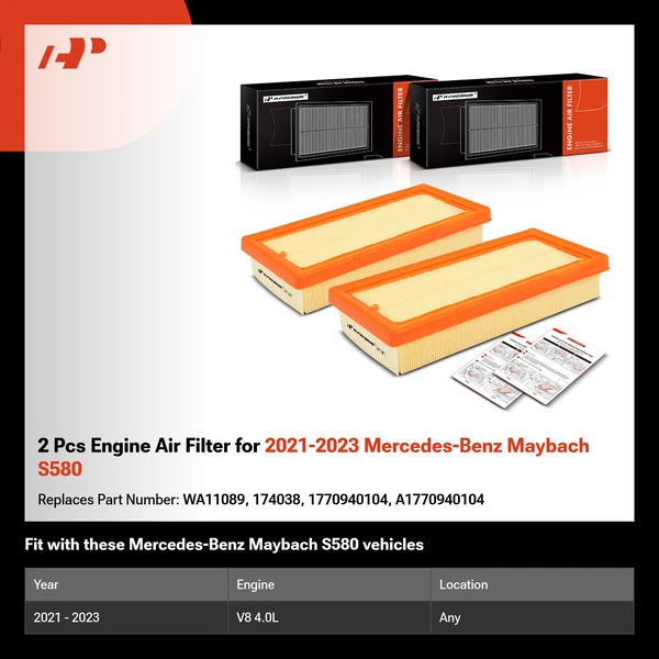 2 Pcs Engine Air Filter for 2021-2023 Mercedes-Benz Maybach S580
