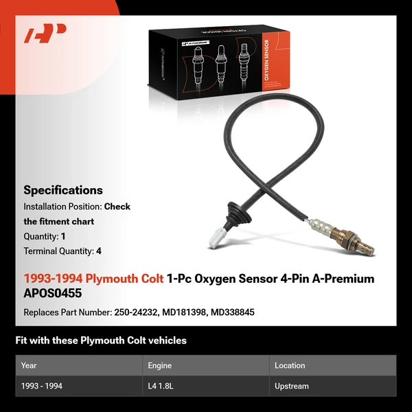 1993-1994 Plymouth Colt 1-Pc Oxygen Sensor 4-Pin A-Premium APOS0455