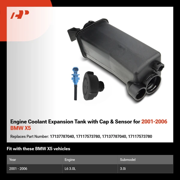 Engine Coolant Expansion Tank with Cap & Sensor for 2001-2006 BMW X5