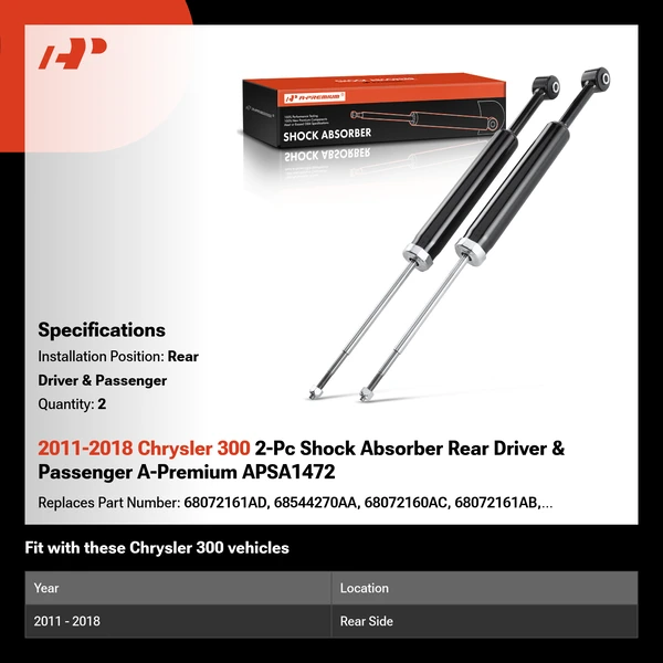 2011-2018 Chrysler 300 2-Pc Shock Absorber Rear Driver & Passenger A-Premium APSA1472