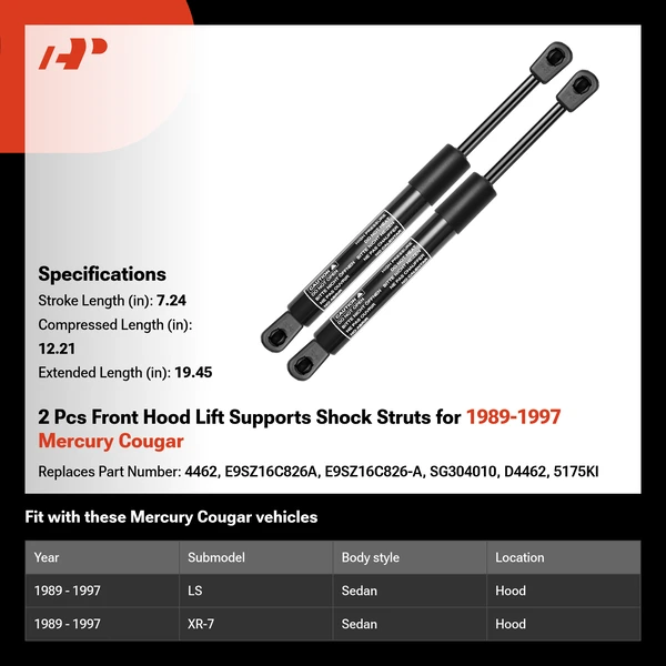 2 Pcs Front Hood Lift Supports Shock Struts for 1989-1997 Mercury Cougar