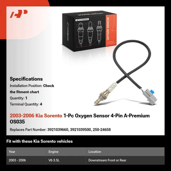2003-2006 Kia Sorento 1-Pc Oxygen Sensor 4-Pin A-Premium OS035