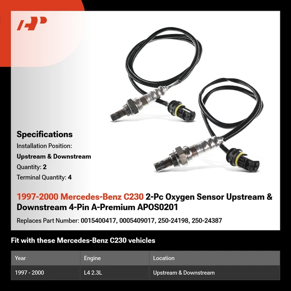 1997-2000 Mercedes-Benz C230 2-Pc Oxygen Sensor Upstream & Downstream 4-Pin A-Premium APOS0201