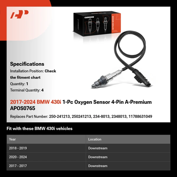 2017-2024 BMW 430i 1-Pc Oxygen Sensor 4-Pin A-Premium APOS0765