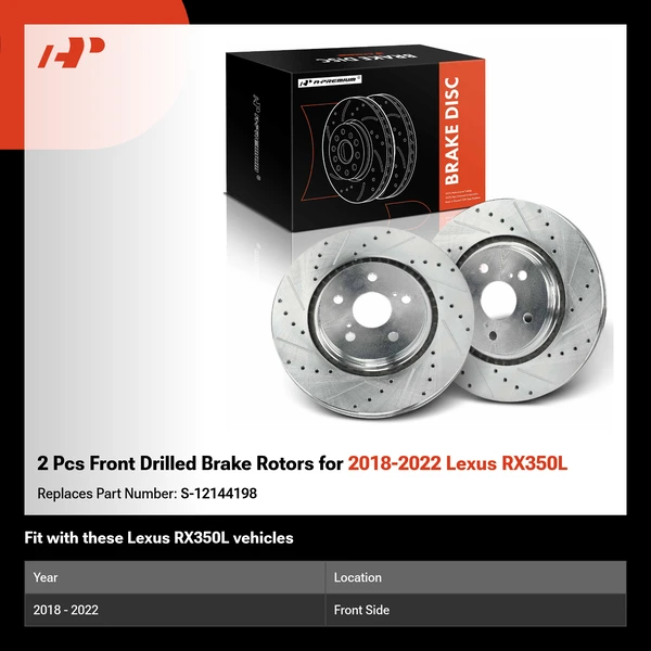 2 Pcs Front Drilled Brake Rotors for 2018-2022 Lexus RX350L